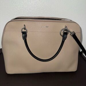 Calvin Klein Beige Structured Satchel Crossbody Bag